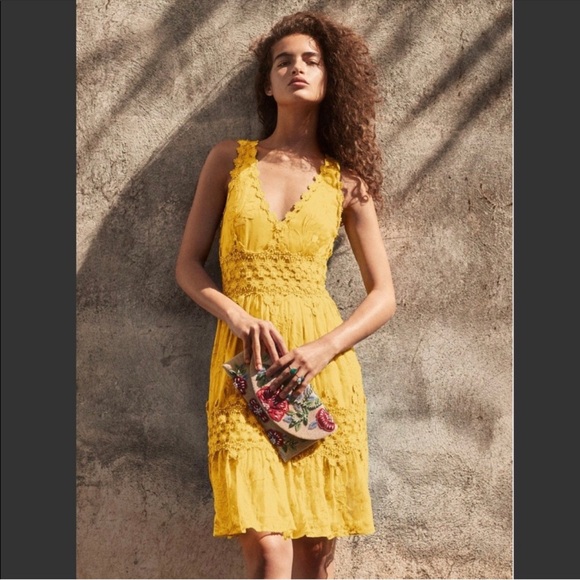 NEW NWT RARE Anthropologie Ranna Gill Veronica Yellow Lace Midi Sundress  Boho Dresses